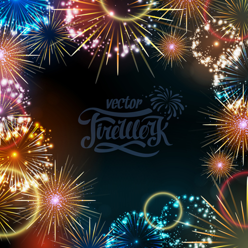 Holiday fireworks frame vector material 04