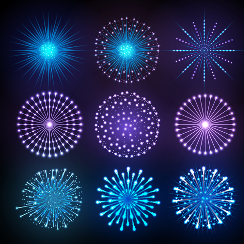 Holiday fireworks icons set vector