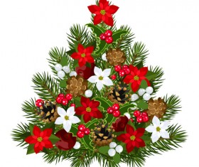 Holly with flower and christmas tree vector