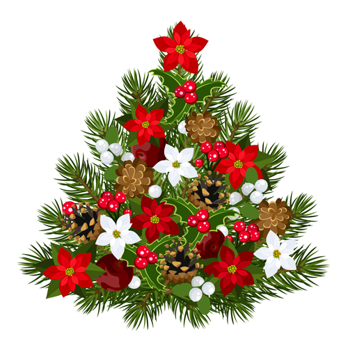 Holly with flower and christmas tree vector