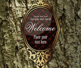 Luxury business labels with old bark background vector 02