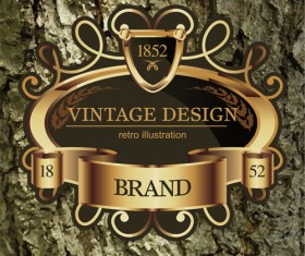 Luxury business labels with old bark background vector 06