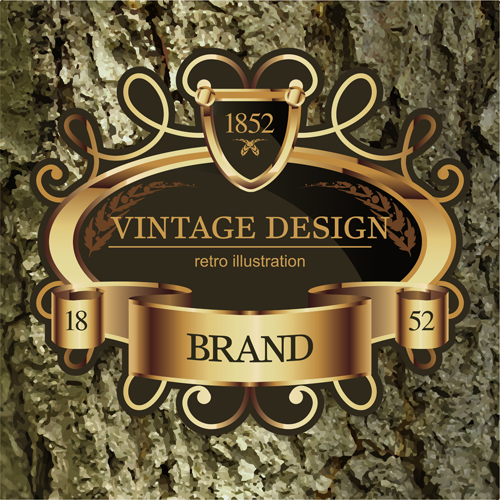Luxury business labels with old bark background vector 06