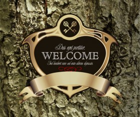 Luxury business labels with old bark background vector 07