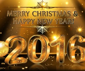 Luxury golden 2016 christmas with new year design vector