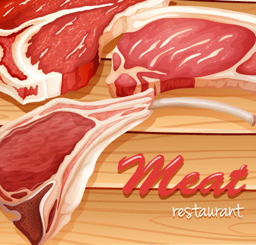 Meats with wood board vector
