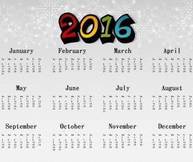 Modern 2016 calender with snowflake background