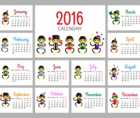 Monkey 2016 calendars creative vector 01