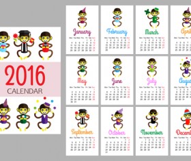 Monkey 2016 calendars creative vector 02