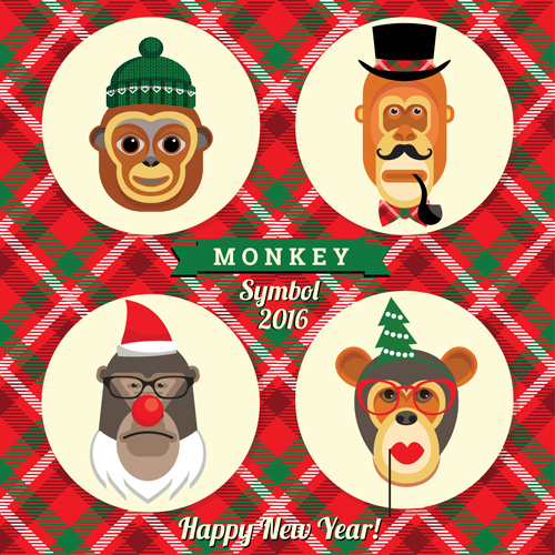 Monkey symbol 2016 new year vector 01