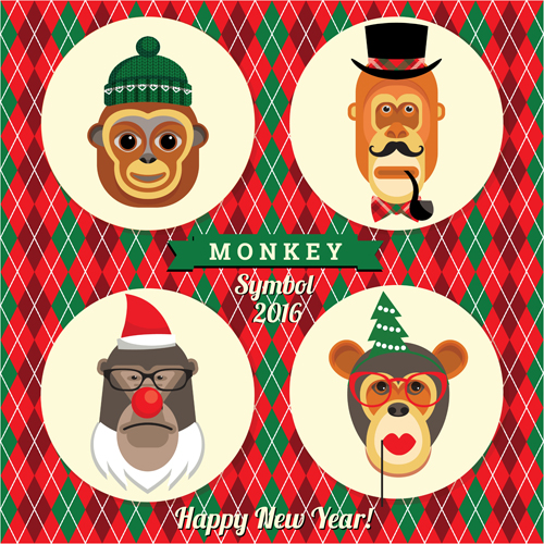 Monkey symbol 2016 new year vector 02