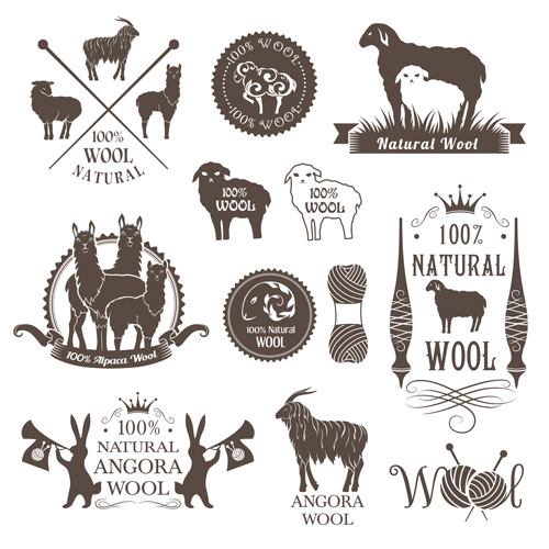 Natural wool logo with badge vector 01