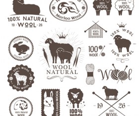 Natural wool logo with badge vector 04