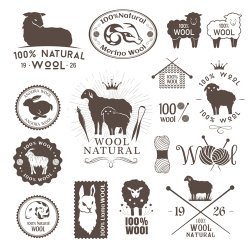 Natural wool logo with badge vector 04