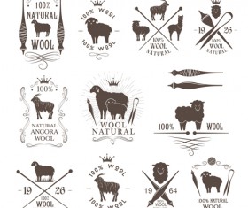 Natural wool logo with badge vector 07