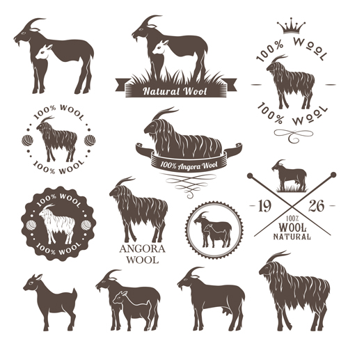 Natural wool logo with badge vector 09