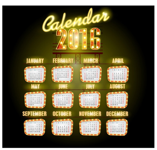 Neon calendars 2016 creative vector