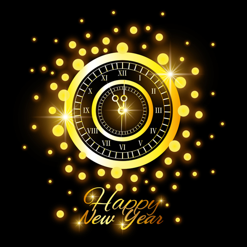 New year clock shining background vector