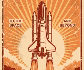 Outer space poster vintage vector 01