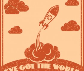 Outer space poster vintage vector 02