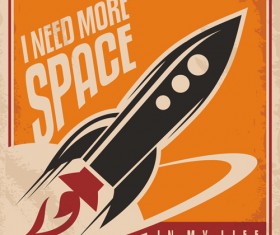 Outer space poster vintage vector 04