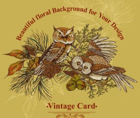 Owl with vintage cards vector 01