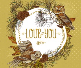 Owl with vintage cards vector 03