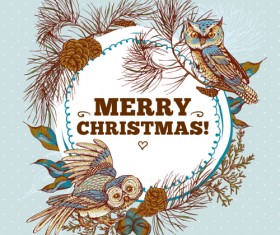 Owl with vintage cards vector 04