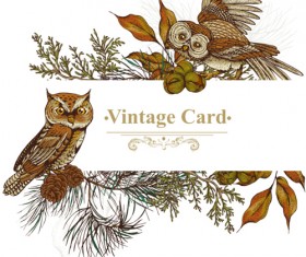 Owl with vintage cards vector 05