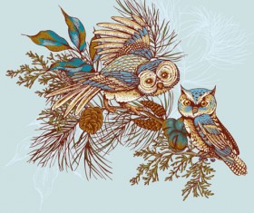 Owl with vintage cards vector 06