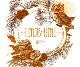 Owl with vintage cards vector 08