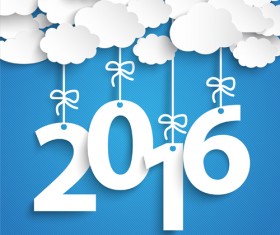 Paper cloud with 2016 new year vectors