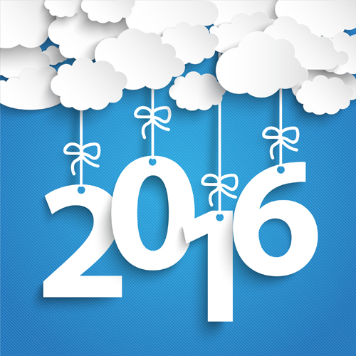 Paper cloud with 2016 new year vectors