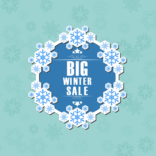 Paper snowflake frame with winter sale vector background 01