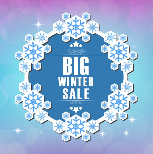 Paper snowflake frame with winter sale vector background 02
