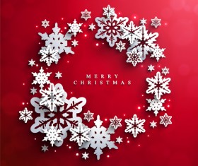 Paper snowflake with red christmas vector 01
