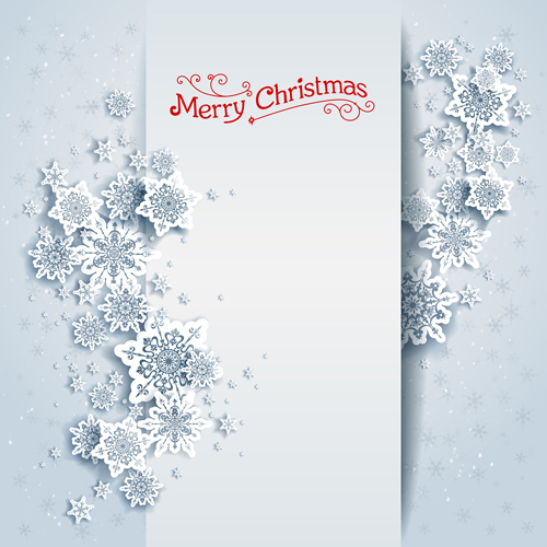 Paper snowflake with white christmas cards vector 02