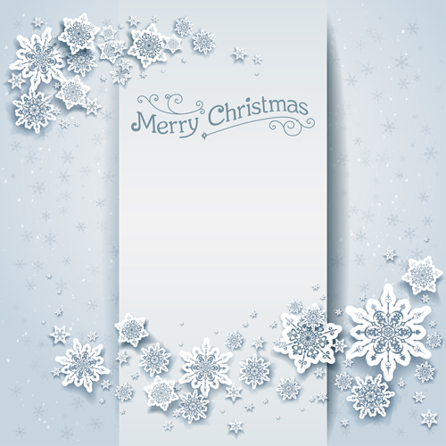 Paper snowflake with white christmas cards vector 03