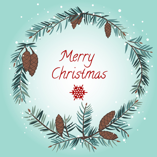 Pine branches frame with christmas cards vector 01