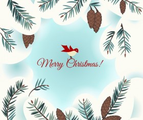 Pine branches frame with christmas cards vector 02