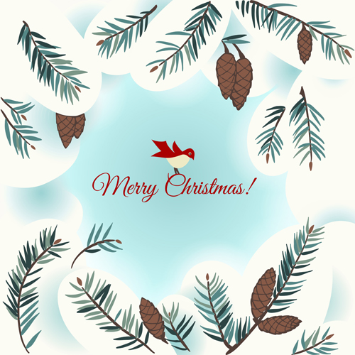 Pine branches frame with christmas cards vector 02