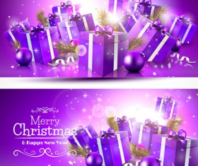 Purple christmas gift boxs banners vector