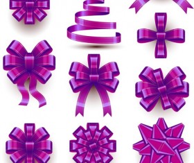 Purple ribbon bow vectors set