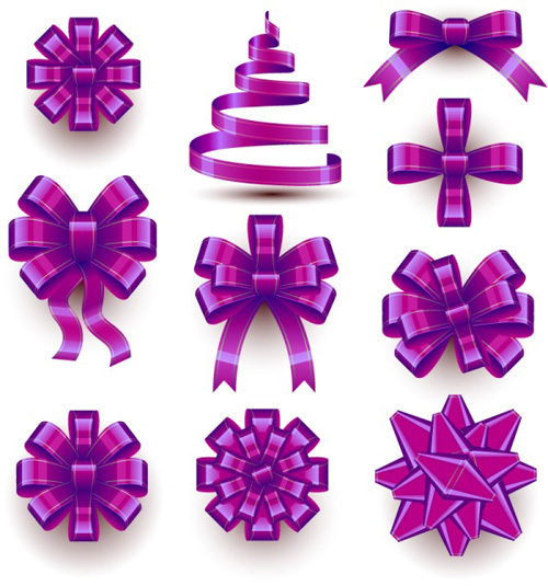 Purple ribbon bow vectors set