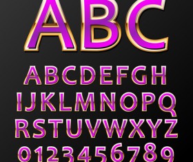 Purple with gold alphabet and numbers vector