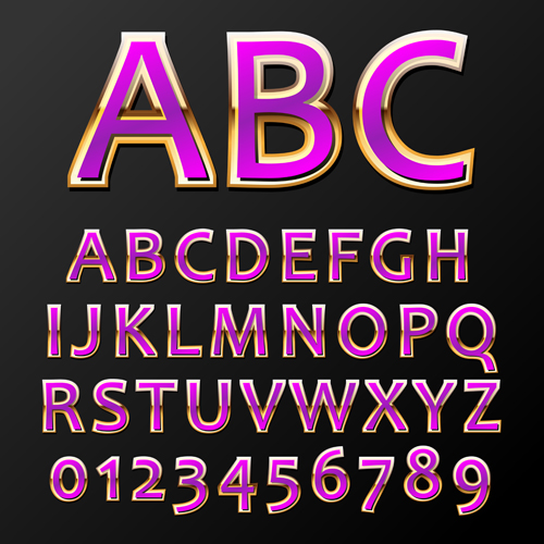 Purple with gold alphabet and numbers vector