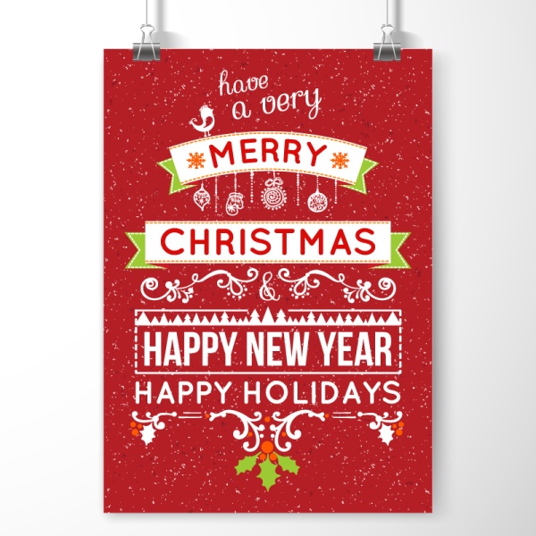 Red Christmas and New Year greeting cards vector