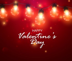 Red Valentine background with light bulb vector 01