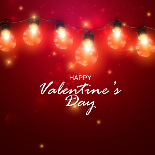 Red Valentine background with light bulb vector 01