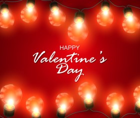 Red Valentine background with light bulb vector 02